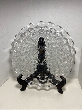 Vintage 1900s Astoria, American clear Cuba glass torque cake platter 14 inch